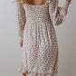 Smocked Floral Square Neck Long Sleeve Midi Dress