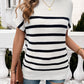 Striped Mock Neck Short Sleeve Sweater