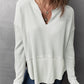 Waffle-Knit Exposed Seam Notched Long Sleeve Top