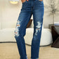 Judy Blue Full Size Mid Rise Distressed Raw Hem Jeans