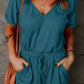 Full Size Drawstring V-Neck Short Sleeve Romper