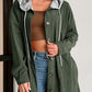 Drawstring Button Up Long Sleeve Hooded Jacket