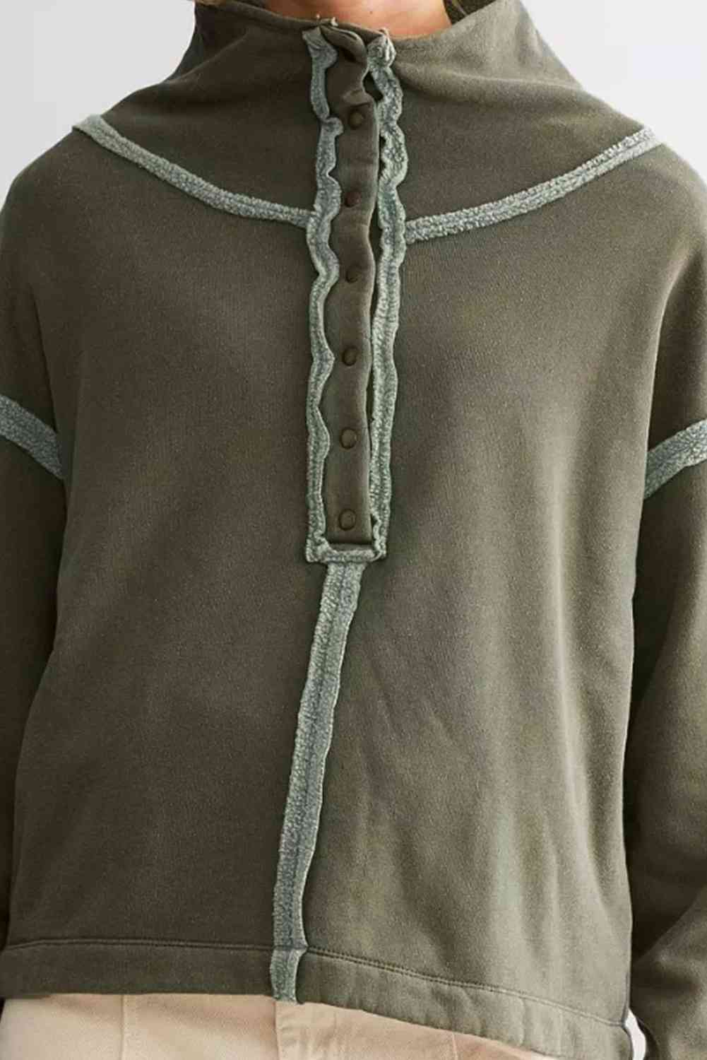 Collared Neck Half Sanp Up Drop Shoulder Sweatshirt