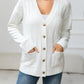 V-Neck Long Sleeve Buttoned Knit Top with Pocket