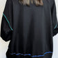 Slit Round Neck Lantern Sleeve Sweatshirt