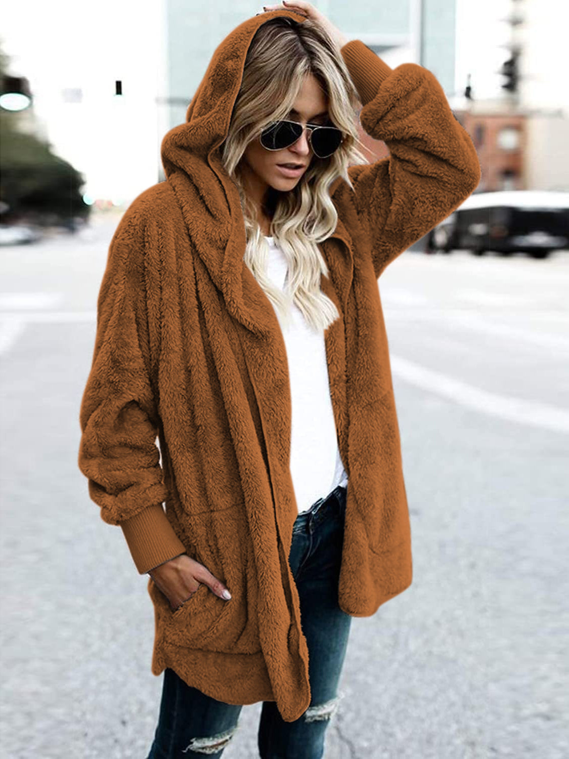 Teddy Hooded Jacket with Pockets