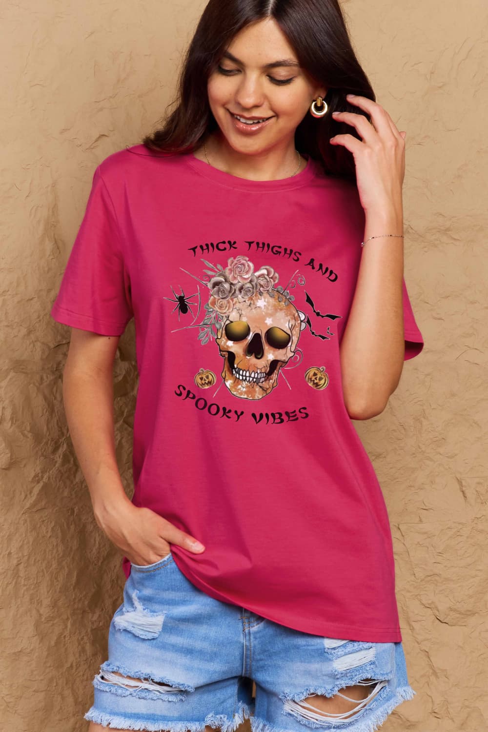 Simply Love Full Size THICK THIGHS AND SPOOKY VIBES Graphic Cotton T-Shirt