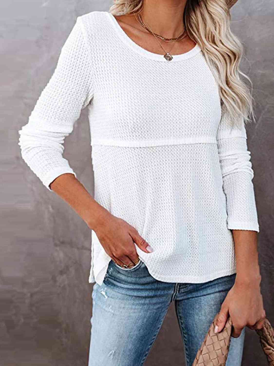 Cutout Round Neck Long Sleeve T-Shirt