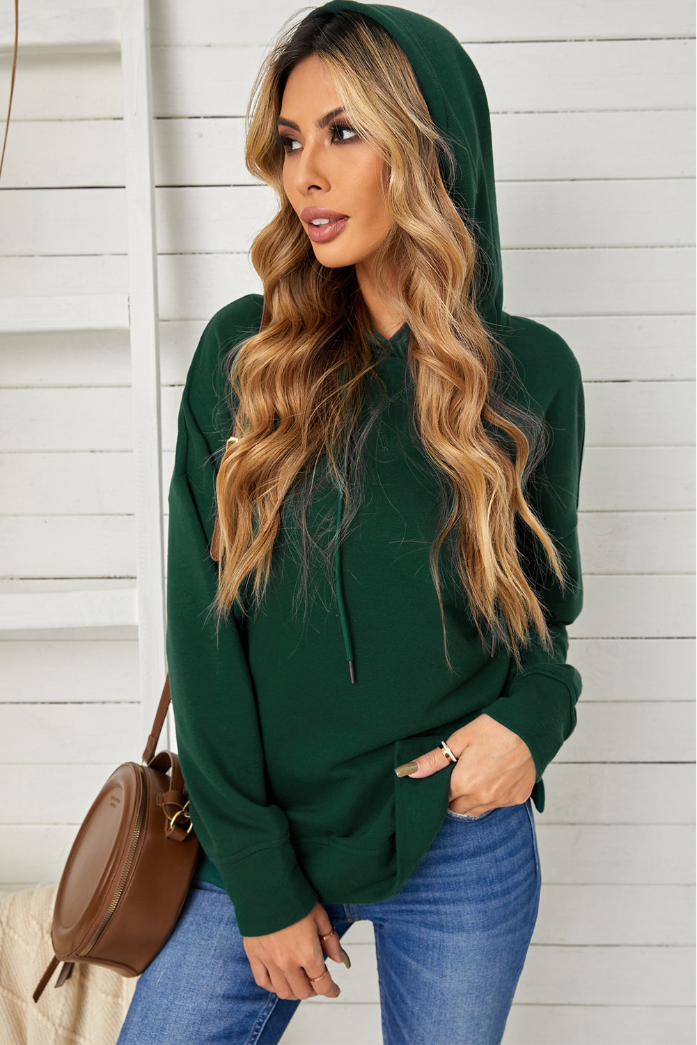 Drop Shoulder Hoodie with Slit