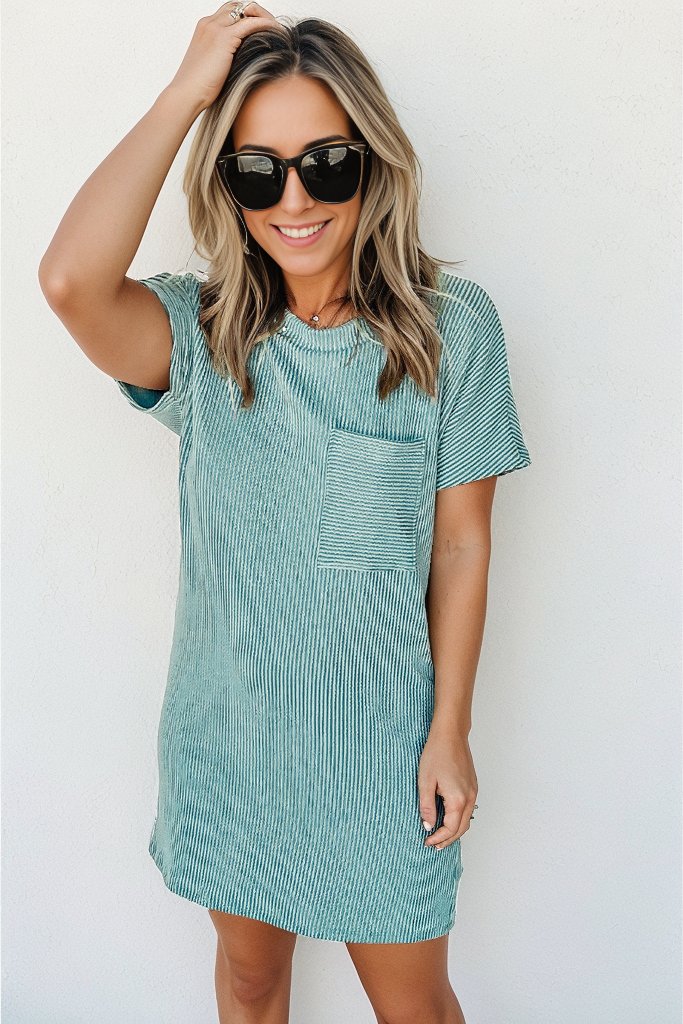 Ribbed Round Neck Short Sleeve Dress