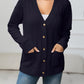 V-Neck Long Sleeve Buttoned Knit Top with Pocket