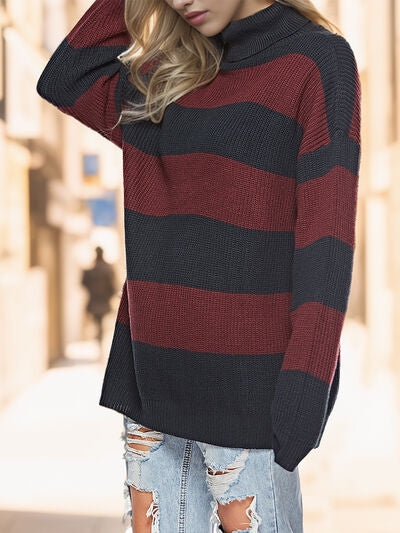 Striped Turtleneck Long Sleeve Sweater