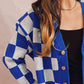 Checkered Open Front Button Up Cardigan