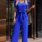 Belted Puff Sleeve V-Neck Jumpsuit