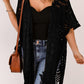 Fringe Hem Slit Open Front Cardigan
