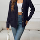 V-Neck Long Sleeve Buttoned Knit Top with Pocket