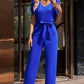 Belted Puff Sleeve V-Neck Jumpsuit