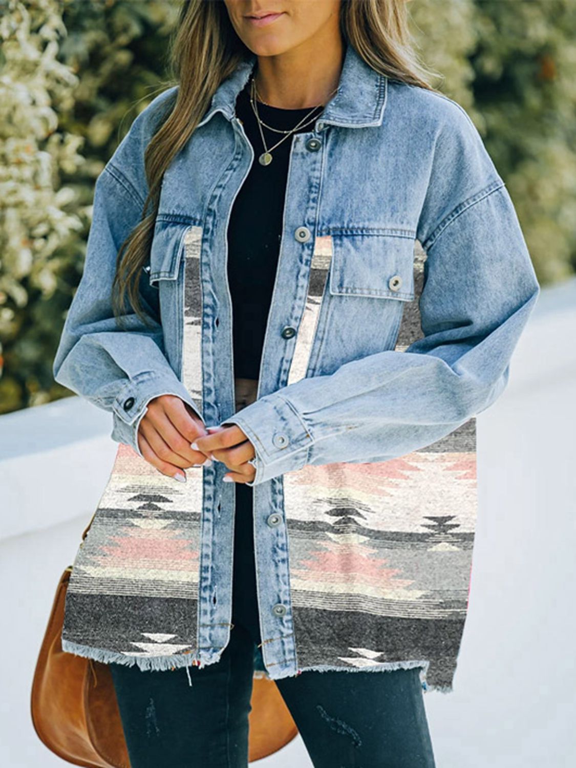 Collared Neck Dropped Shoulder Denim Jacket