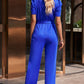 Belted Puff Sleeve V-Neck Jumpsuit
