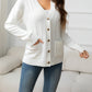 V-Neck Long Sleeve Buttoned Knit Top with Pocket