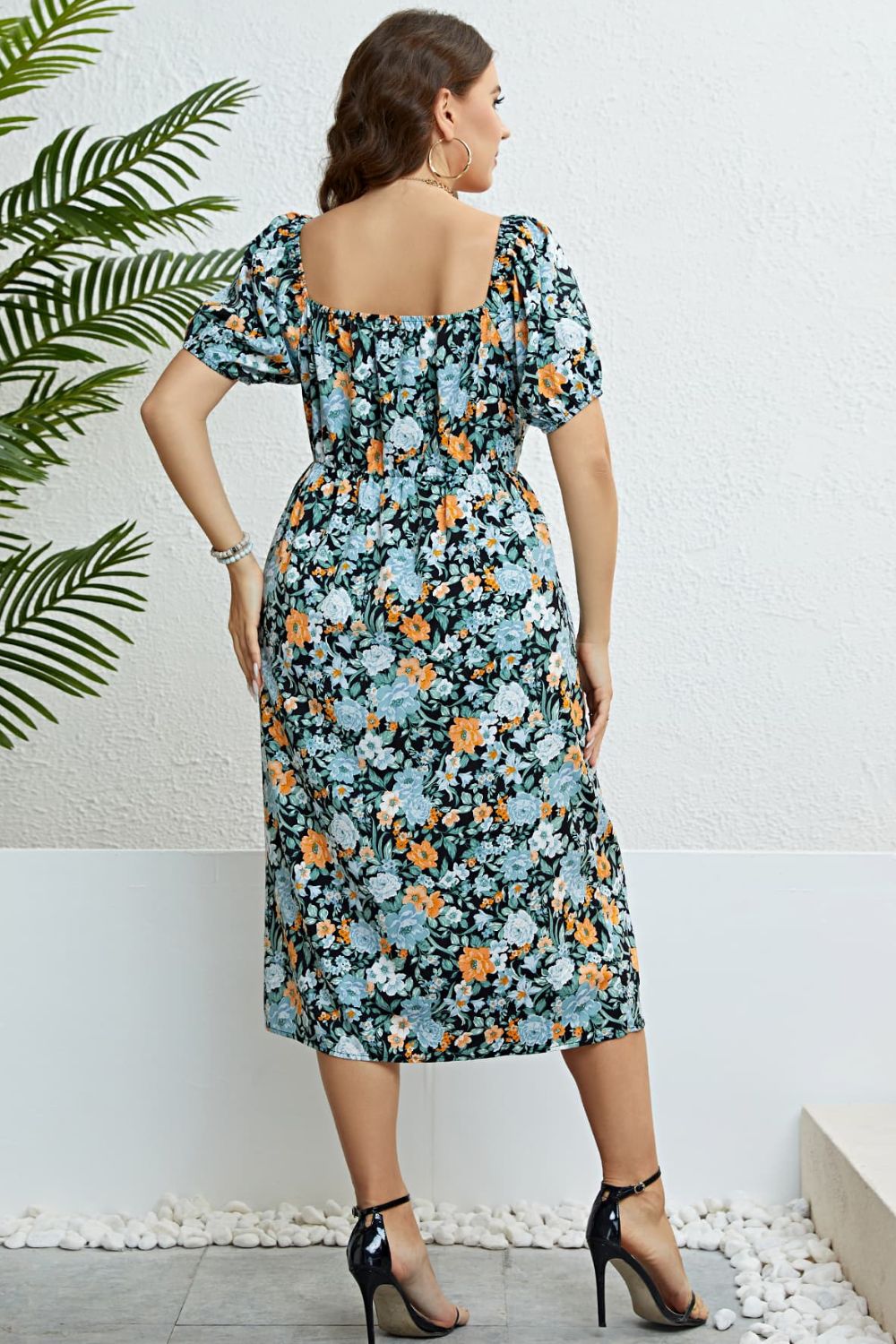 Floral Split Short Sleeve Dress