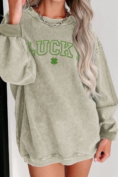 LUCKY Round Neck Dropped Shoulder Sweatshirt