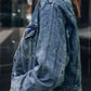Button Up  Collared Neck Distressed Denim Jacket