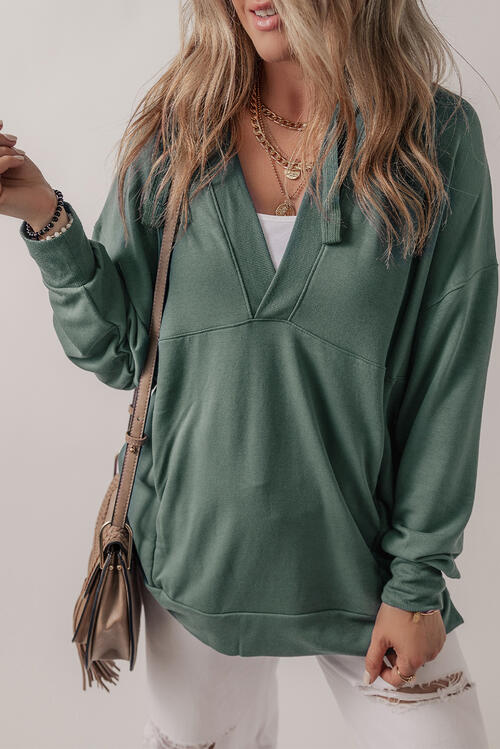 V-Neck Long Sleeve Hooded Top