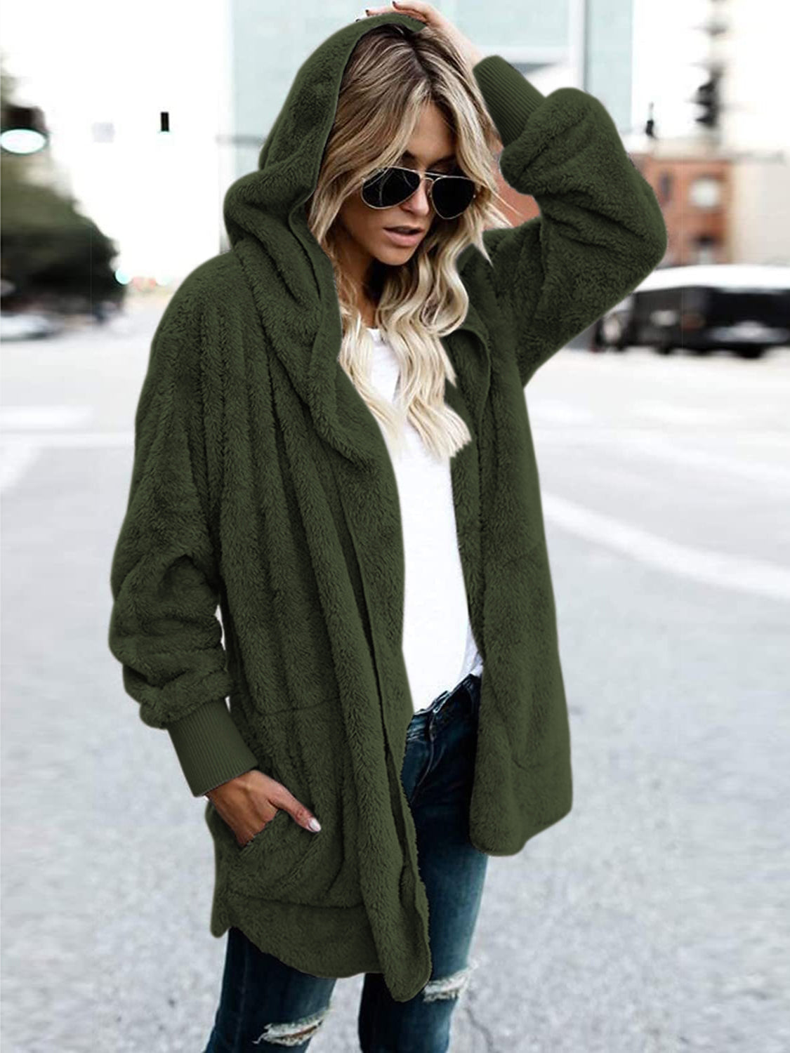 Teddy Hooded Jacket with Pockets