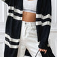 Striped Open Front Dropped Shoulder Cardigan