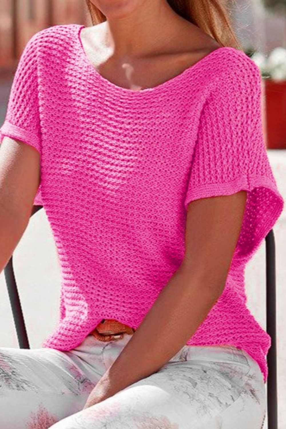 Boat Neck Short Sleeve Sweater